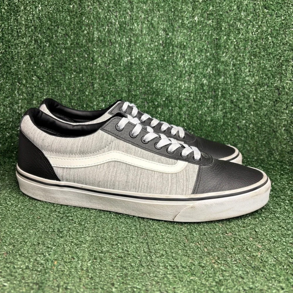 Vans Ward Low Leather Canvas Skater Streetwear Sneaker Black Grey Mens Size 12.0